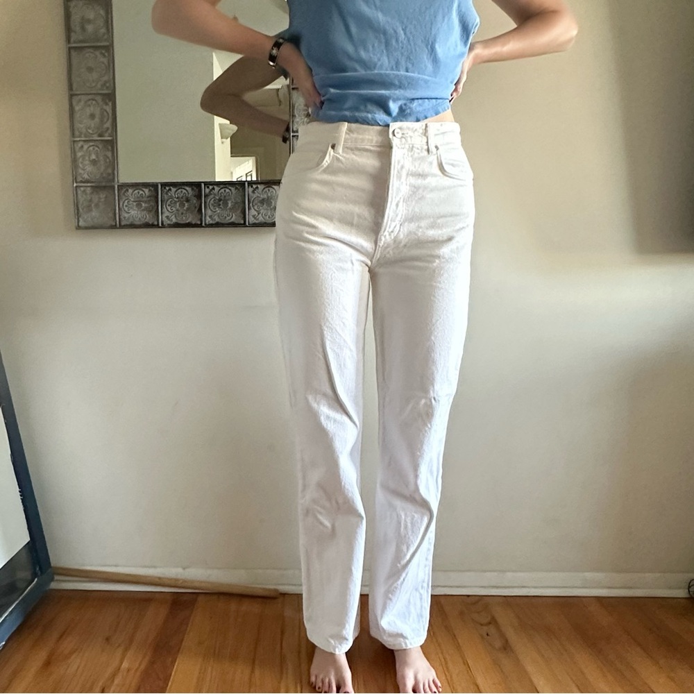 Reformation Cynthia High Rise Straight Long White Jeans